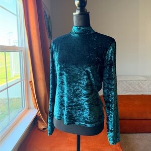 Aqua Blu Teal Crushed Velvet Long-Sleeve Mock Neck Top